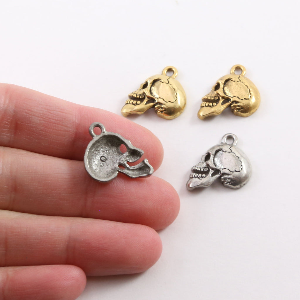 17mmx15mm Pewter Broken One Sided Skull Charm Pendant Halloween (2pc)