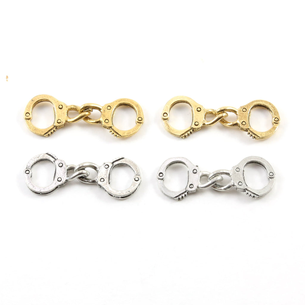 30mmx12mm Pewter Moveable Handcuff Police Charm in Antique Gold Antique (2pc)