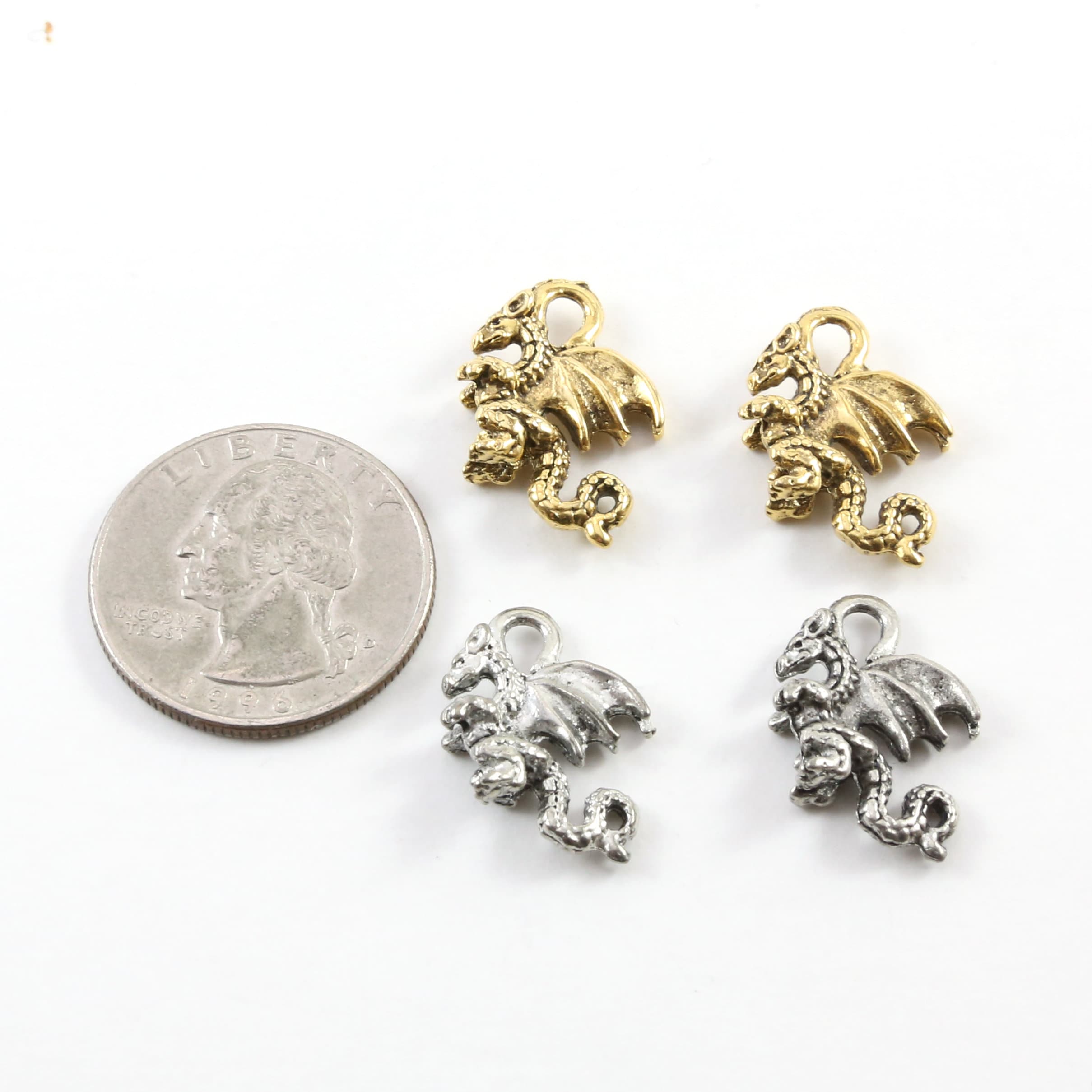 21mmx15mm Pewter Small Dragon Charms Fantasy Medieval Magic Mystical (2pc)