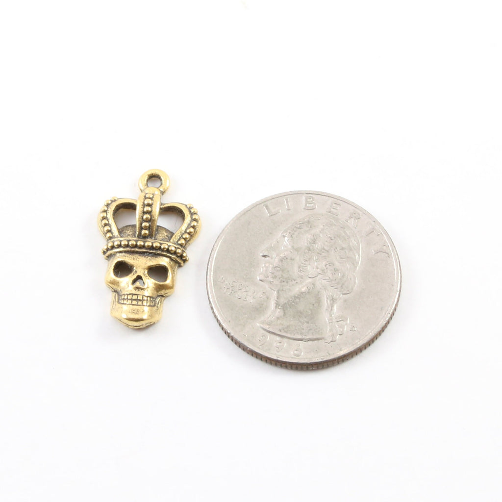 22mmx18mm Pewter Skull with Crown King Skull Pendant Halloween Skeletons (2pc)