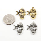 28mmx20mm Pewter Laughing Pirate Skull Charm Pendant Halloween Skeletons (2pc)