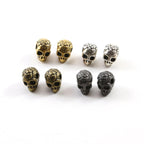 10mmx8mm Pewter Pretty Skull with Roses Bead Charm Halloween Skeletons (2pc)