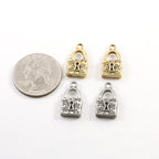 18mmx15mm Pewter Floral Pad Lock Key Charm with Flowers Necklace Pendant (2pc)