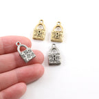 18mmx15mm Pewter Floral Pad Lock Key Charm with Flowers Necklace Pendant (2pc)