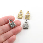 18mmx15mm Pewter Floral Pad Lock Key Charm with Flowers Necklace Pendant (2pc)