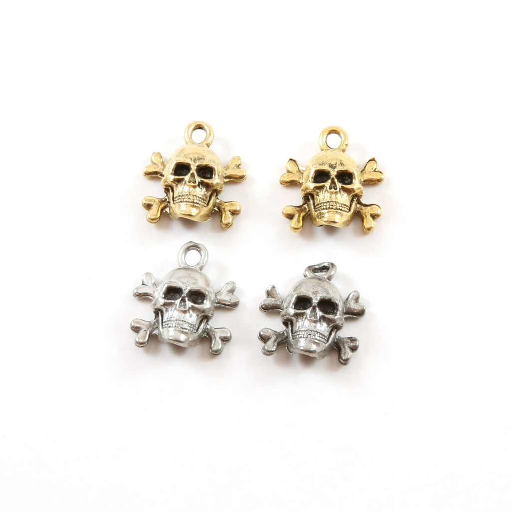 15mmx13mm Pewter Skull and Bones Cross Bones Pirate Charm Pendant (2pc)