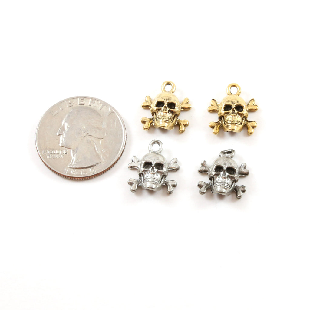 15mmx13mm Pewter Skull and Bones Cross Bones Pirate Charm Pendant (2pc)