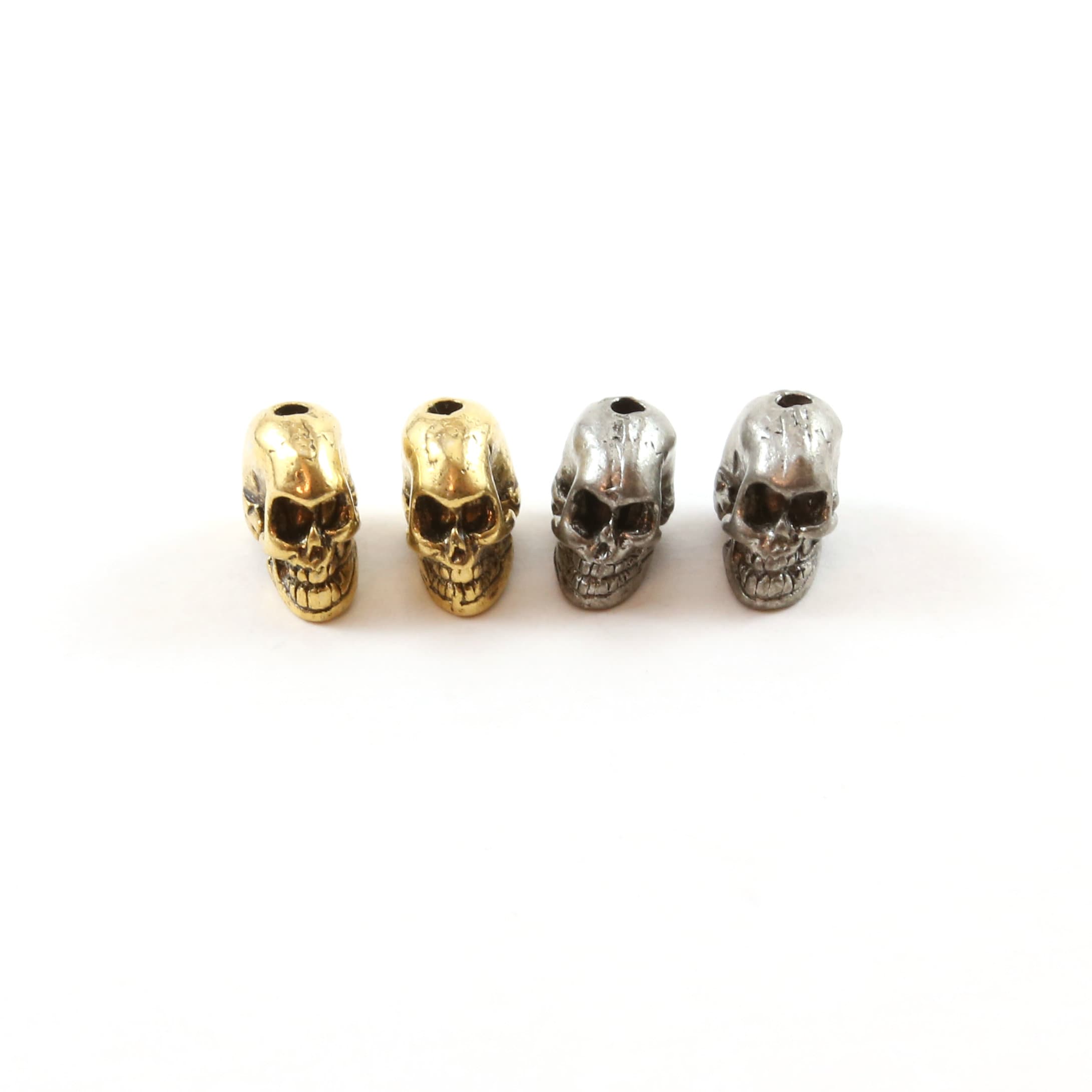 11mmx9mm Pewter Skinny Skull Head Bead Vertical Hole Pendant Halloween (2pc)
