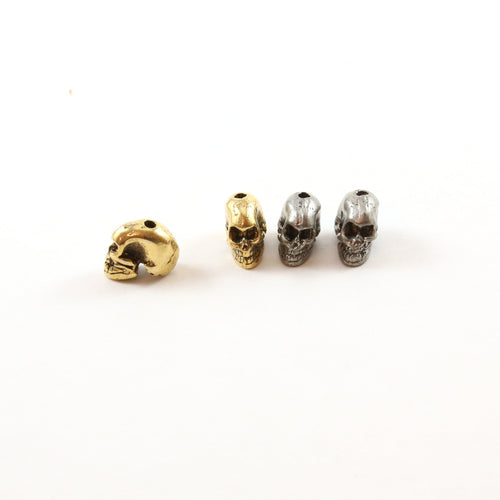 11mmx9mm Pewter Skinny Skull Head Bead Vertical Hole Pendant Halloween (2pc)