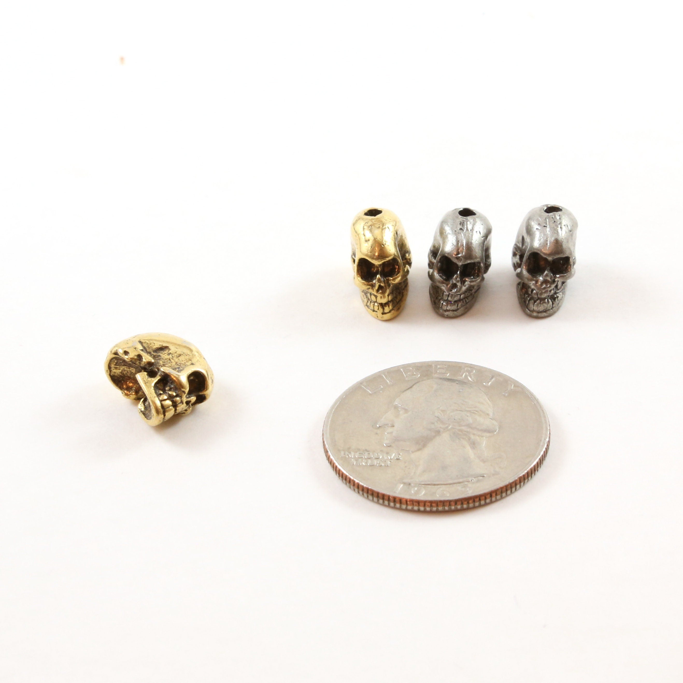 11mmx9mm Pewter Skinny Skull Head Bead Vertical Hole Pendant Halloween (2pc)
