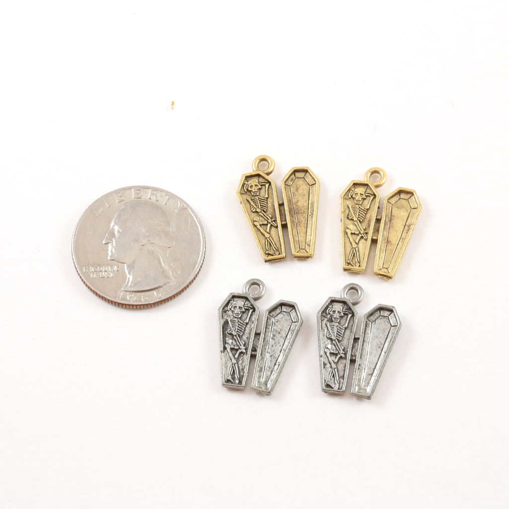 21mmx15mm Pewter Skeleton in Coffin Charm Pendant Halloween Skeletons (2pc)