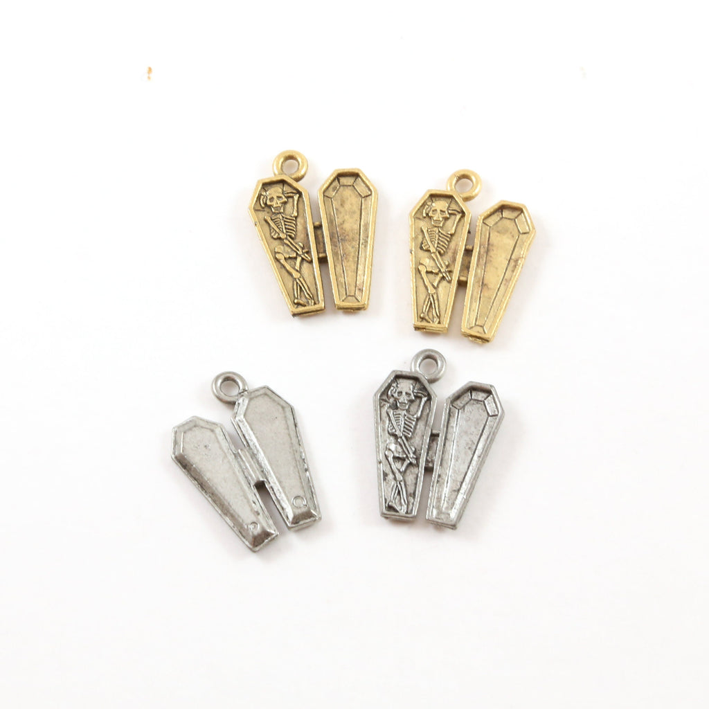 21mmx15mm Pewter Skeleton in Coffin Charm Pendant Halloween Skeletons (2pc)