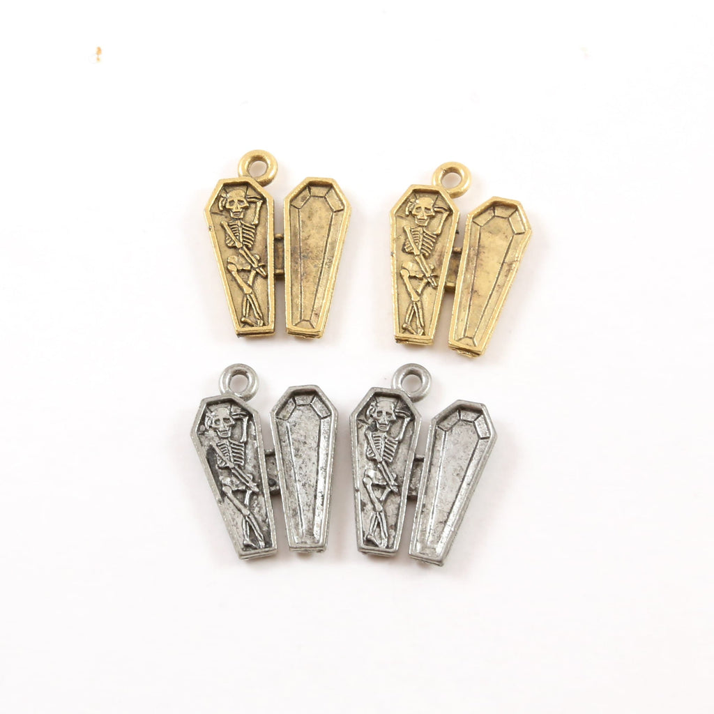 21mmx15mm Pewter Skeleton in Coffin Charm Pendant Halloween Skeletons (2pc)