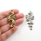 50mmx20mm Pewter Large Tall Detailed Dragon Charm Fantasy Medieval Magic