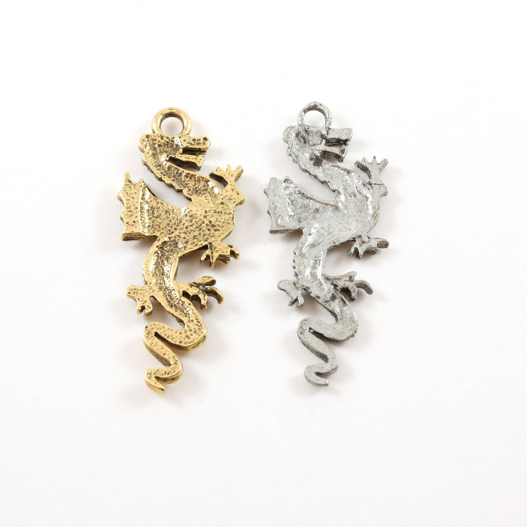 50mmx20mm Pewter Large Tall Detailed Dragon Charm Fantasy Medieval Magic