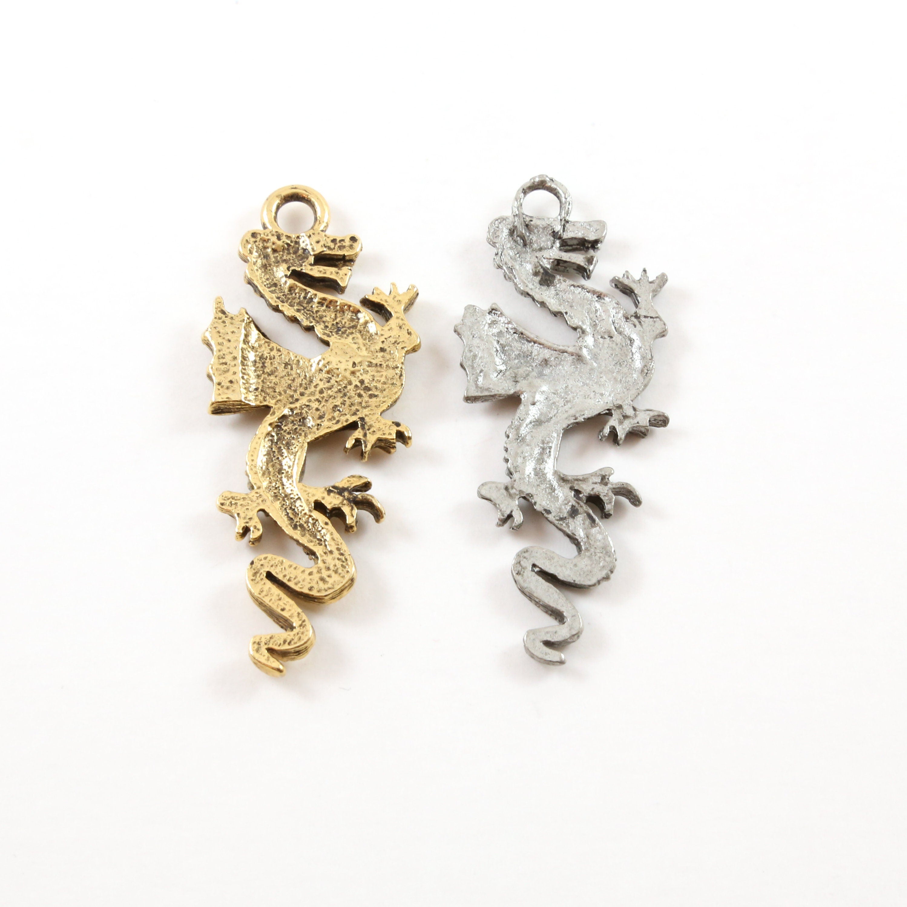 50mmx20mm Pewter Large Tall Detailed Dragon Charm Fantasy Medieval Magic