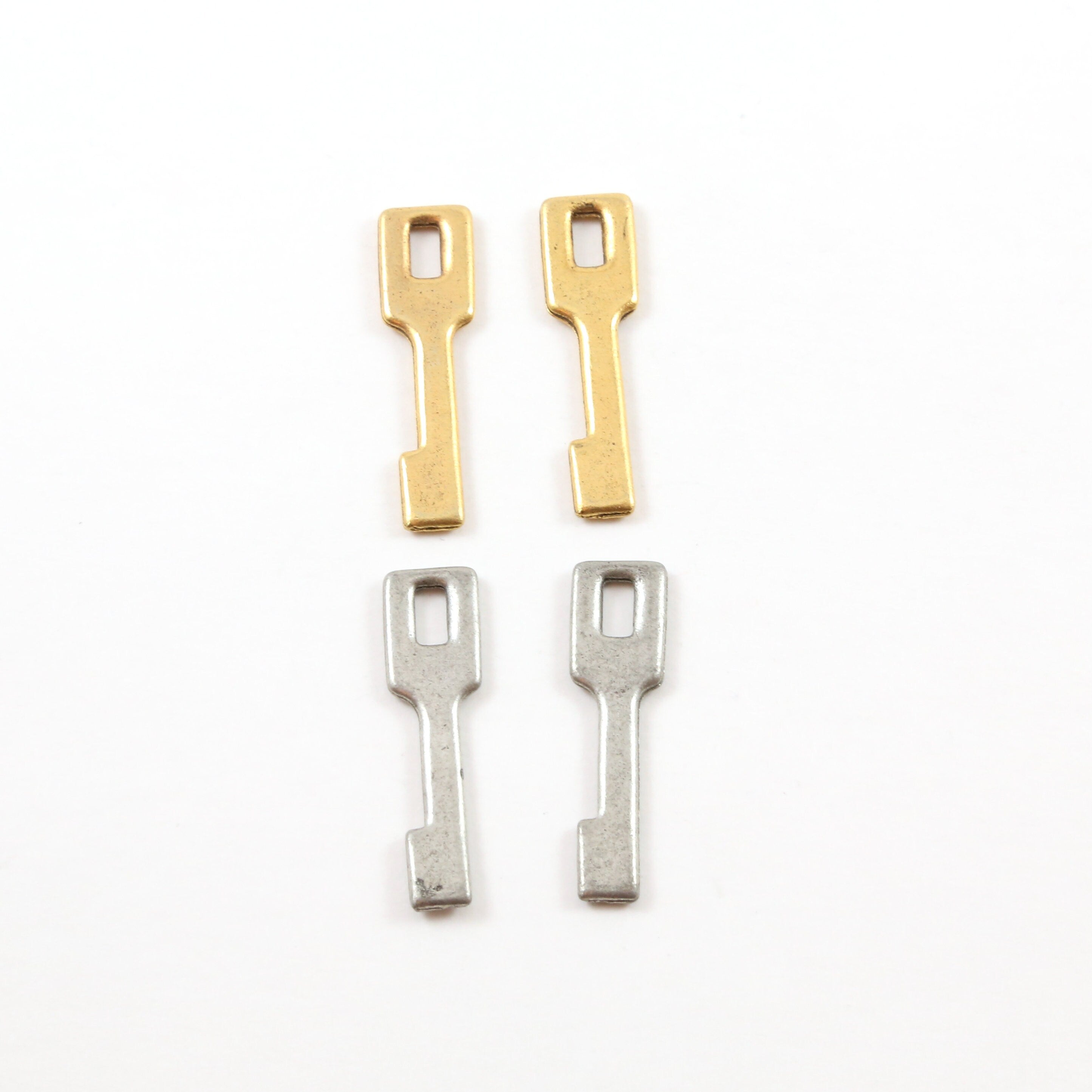 30mmx8mm Pewter Simple Block Key Charm Best Friend Charm Necklace (2pc)