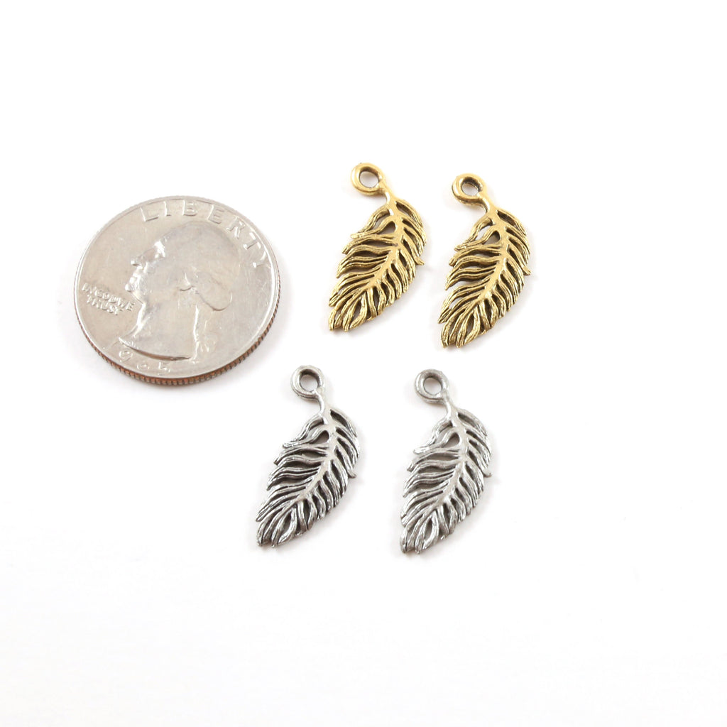 22mmx10mm Pewter Small Minimal Modern Feather Charm Necklace Pendant (2pc)