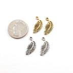 22mmx10mm Pewter Small Minimal Modern Feather Charm Necklace Pendant (2pc)