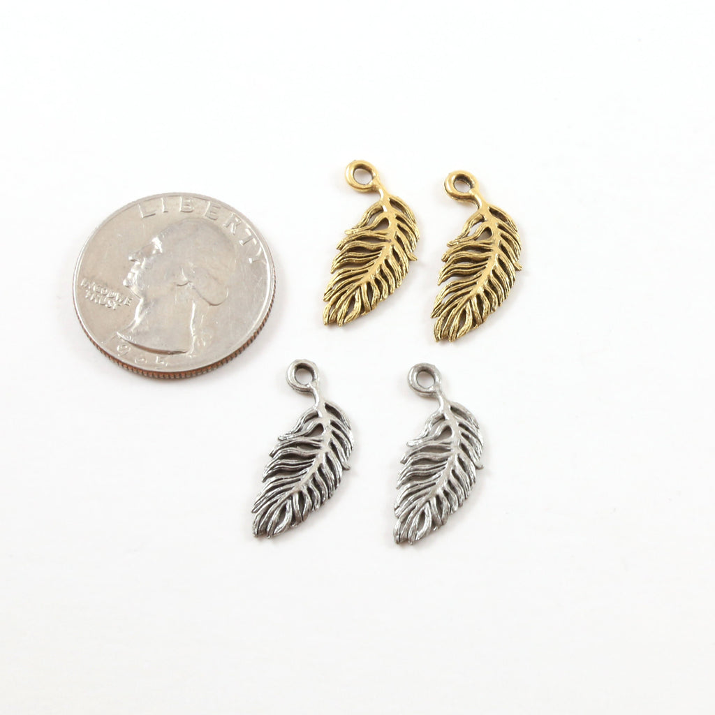 22mmx10mm Pewter Small Minimal Modern Feather Charm Necklace Pendant (2pc)