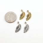 22mmx10mm Pewter Small Minimal Modern Feather Charm Necklace Pendant (2pc)