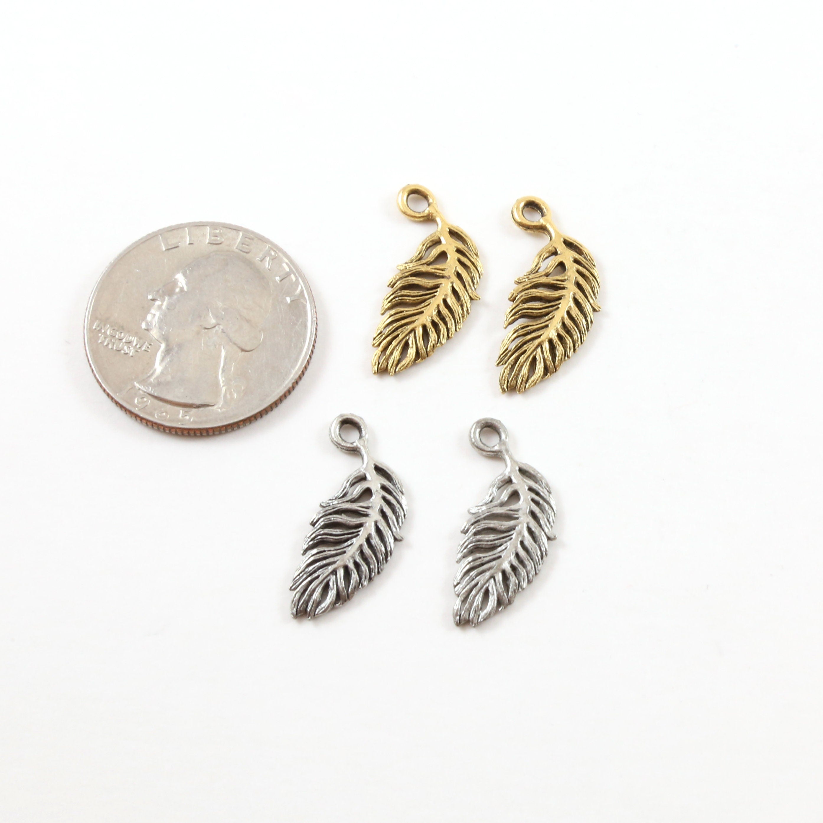 22mmx10mm Pewter Small Minimal Modern Feather Charm Necklace Pendant (2pc)