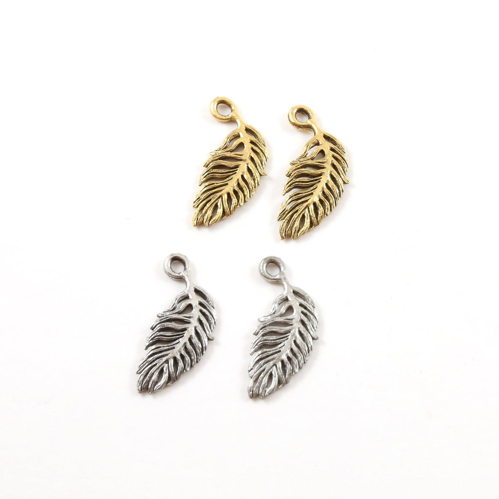22mmx10mm Pewter Small Minimal Modern Feather Charm Necklace Pendant (2pc)