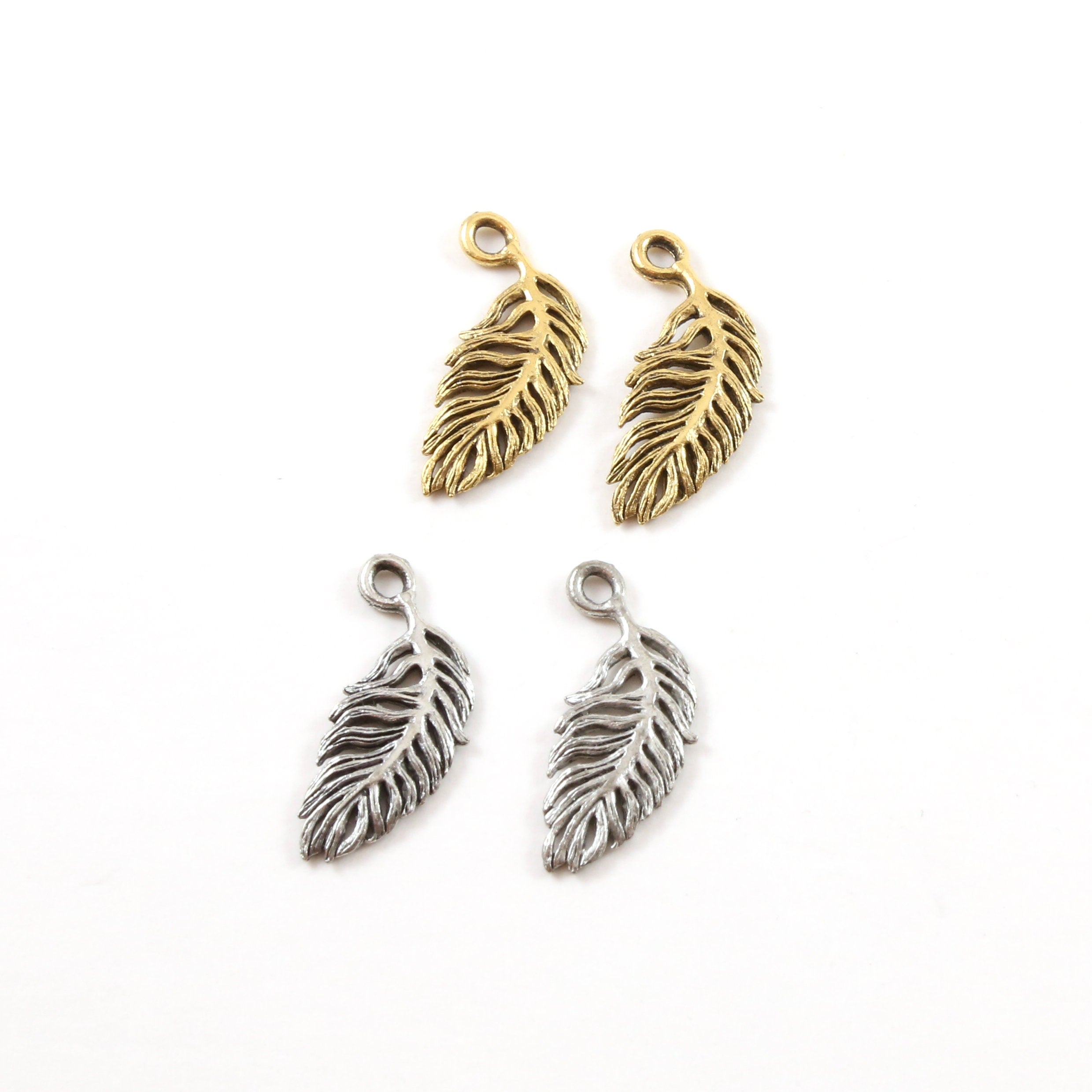 22mmx10mm Pewter Small Minimal Modern Feather Charm Necklace Pendant (2pc)