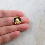 15mmx8mm Gold Plated or Rhodium Plated Coin Black CZ Pave Buddha Ohm Gold