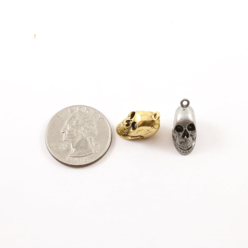13mmx9mm Pewter Medium Open Jaw Skull Head Pendant Halloween Skeletons