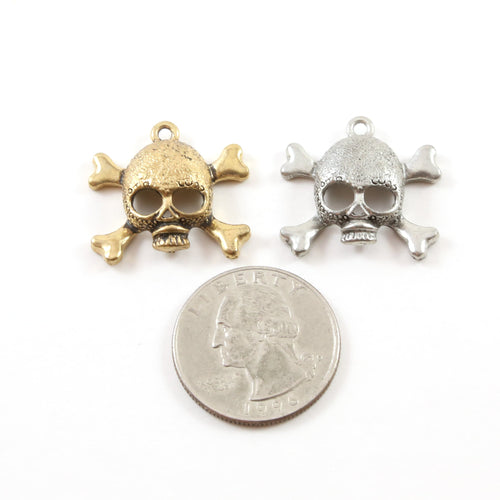 20mmx23mm Pewter Skull and Bones Cross Bones Pirate Charm Pendant