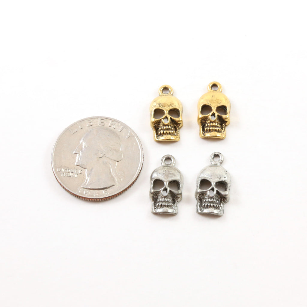 17mmx9mm Pewter Grinning Pirate Skull Charm Pendant Halloween Skeletons (2pc)