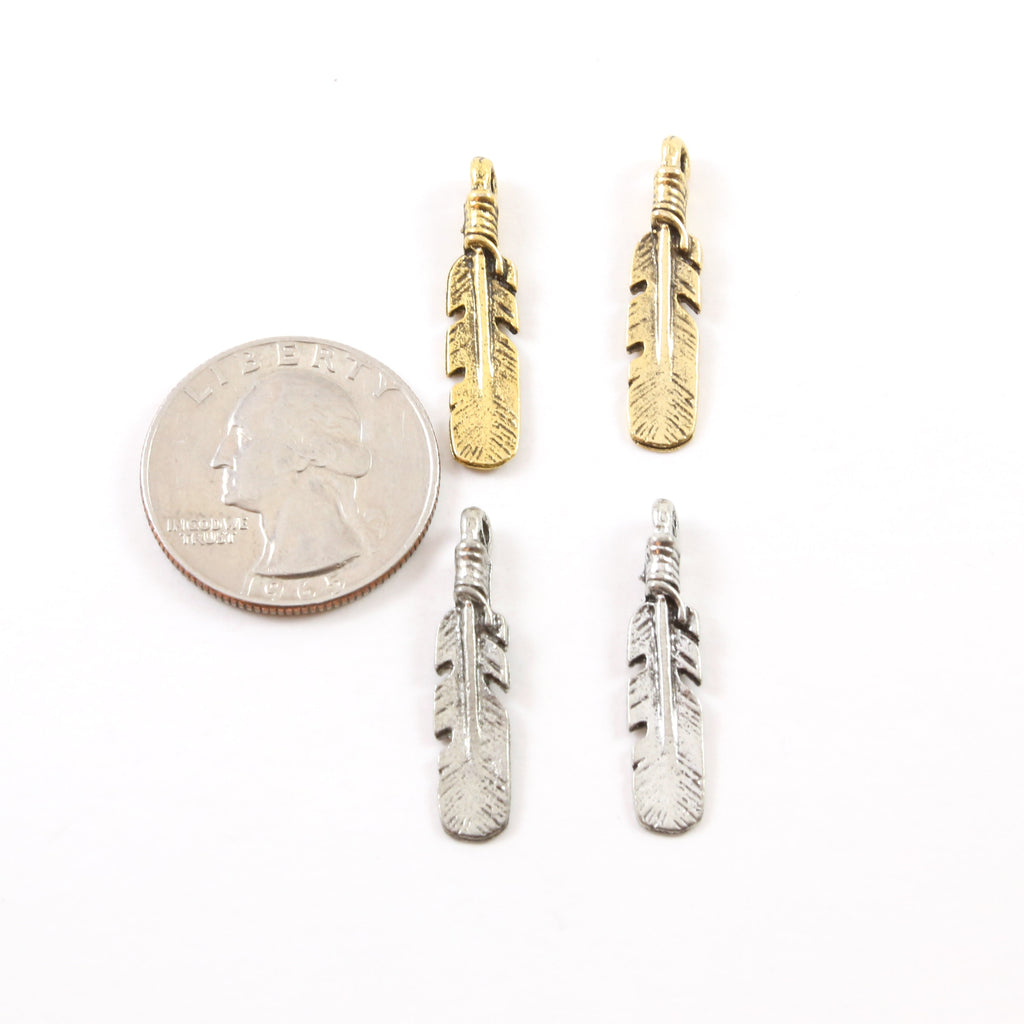 Pewter Flat Minimal Modern Feather Charm Necklace Pendant (2pc)