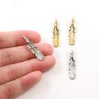 27mmx6mm Pewter Flat Minimal Modern Feather Charm Necklace Pendant (2pc)