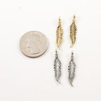 30mmx7mm Pewter Pointed Minimal Modern Feather Charm Necklace Pendant (2pc)