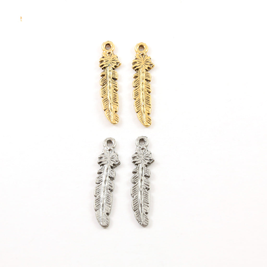 Pewter Western Feather Boho Bohemian Charm Necklace Pendant (2pc)
