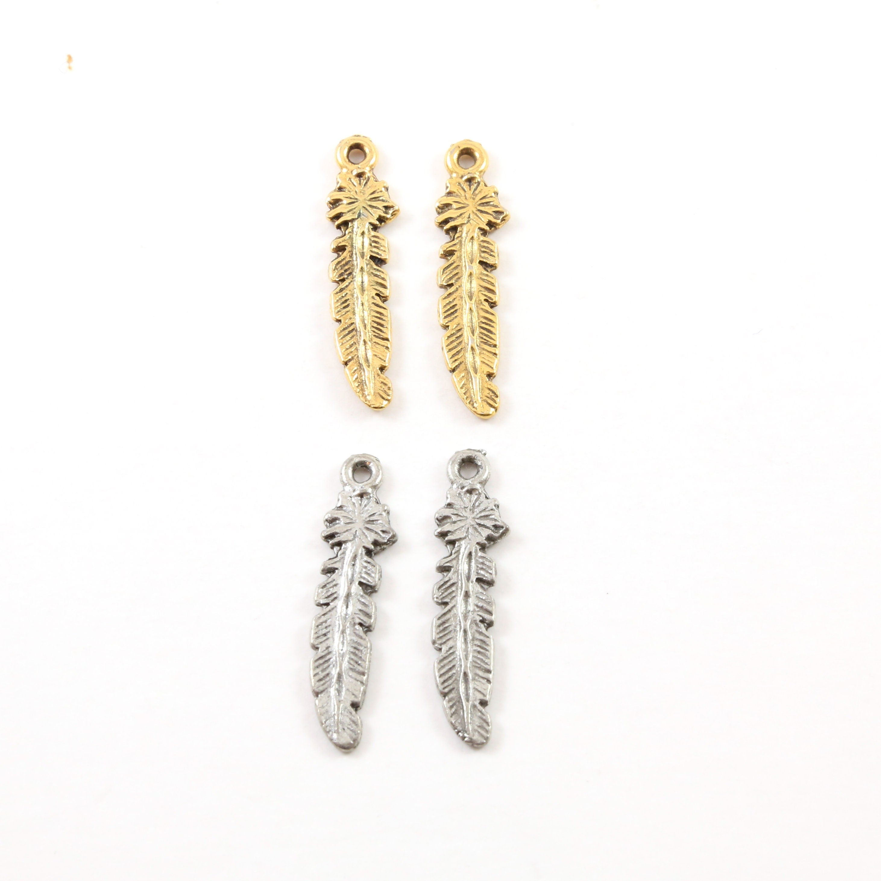 Pewter Western Feather Boho Bohemian Charm Necklace Pendant (2pc)