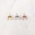 9mmx5mm Rhodium Plated Small Horn Crescent Moon with Cubic Zirconia Stone