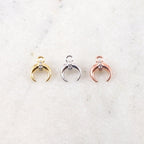 9mmx5mm Rhodium Plated Small Horn Crescent Moon with Cubic Zirconia Stone
