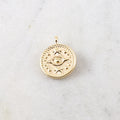 14mmx19mm Brass Round Evil Eye Medallion Coin with Stars Gold Delicate