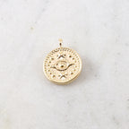 14mmx19mm Brass Round Evil Eye Medallion Coin with Stars Gold Delicate