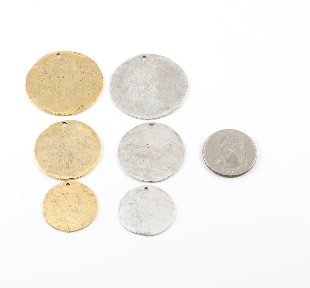 Gold Plated or Pewter Large Raw Stamping Blank Circle Coin Charm Pendant