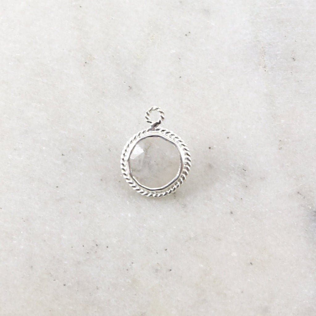 Sterling Silver Small Faceted Rainbow Moonstone Round Pendant Charm