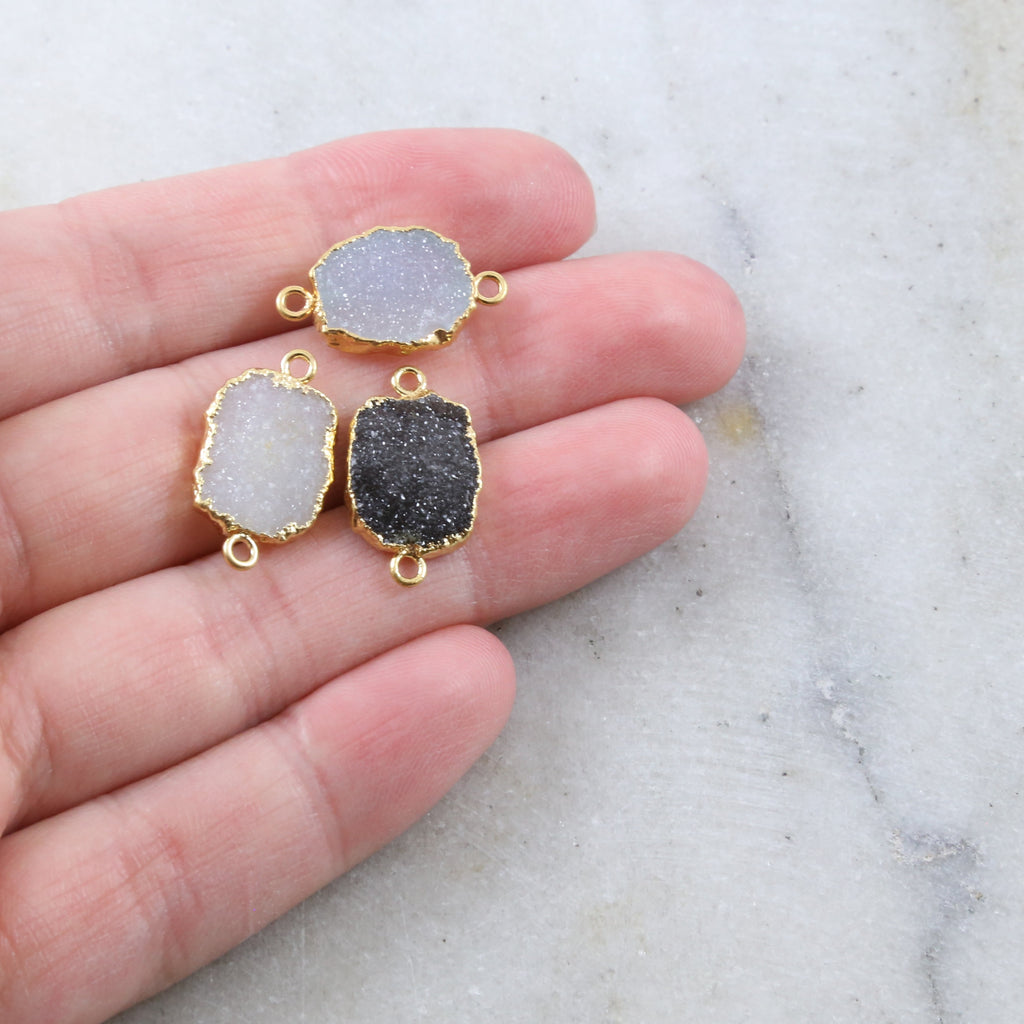 Gold Plated Sparkling Organic Shape Druzy Connector Link 2 Loops