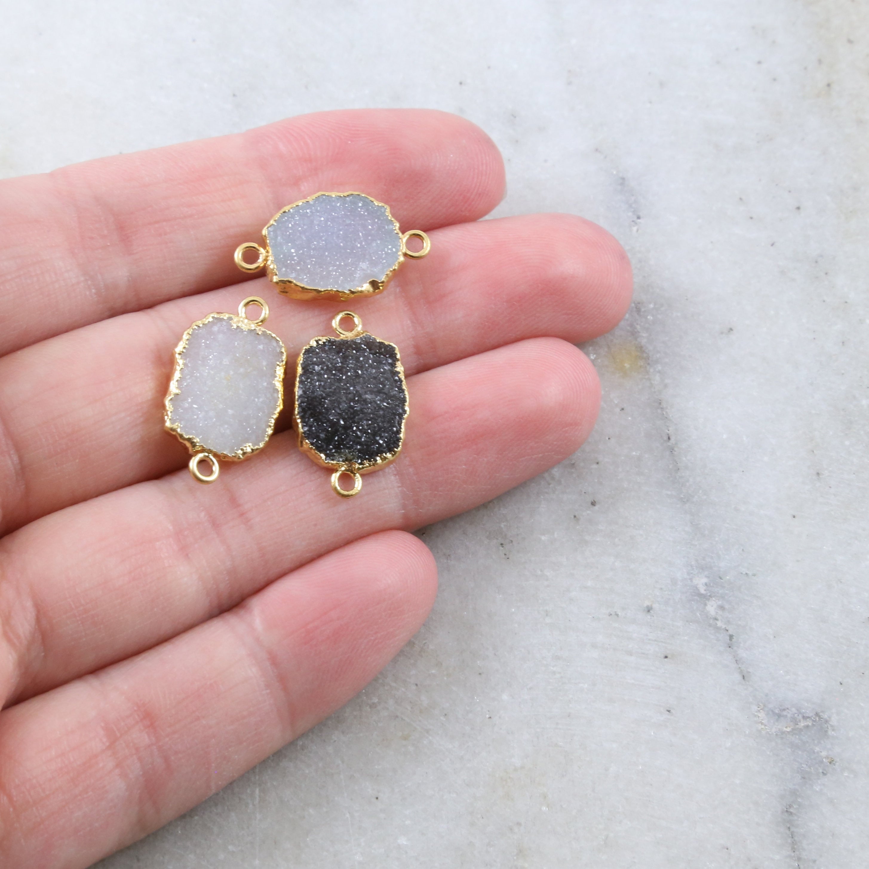Gold Plated Sparkling Organic Shape Druzy Connector Link 2 Loops