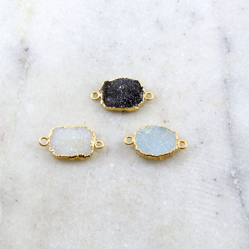Gold Plated Sparkling Organic Shape Druzy Connector Link 2 Loops