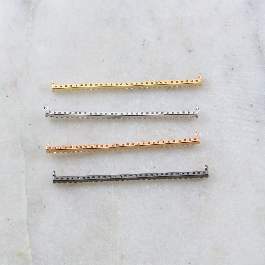 Rhodium Plated Long Skinny 40mm x 3mm Cubic Zirconia CZ Bar Gold