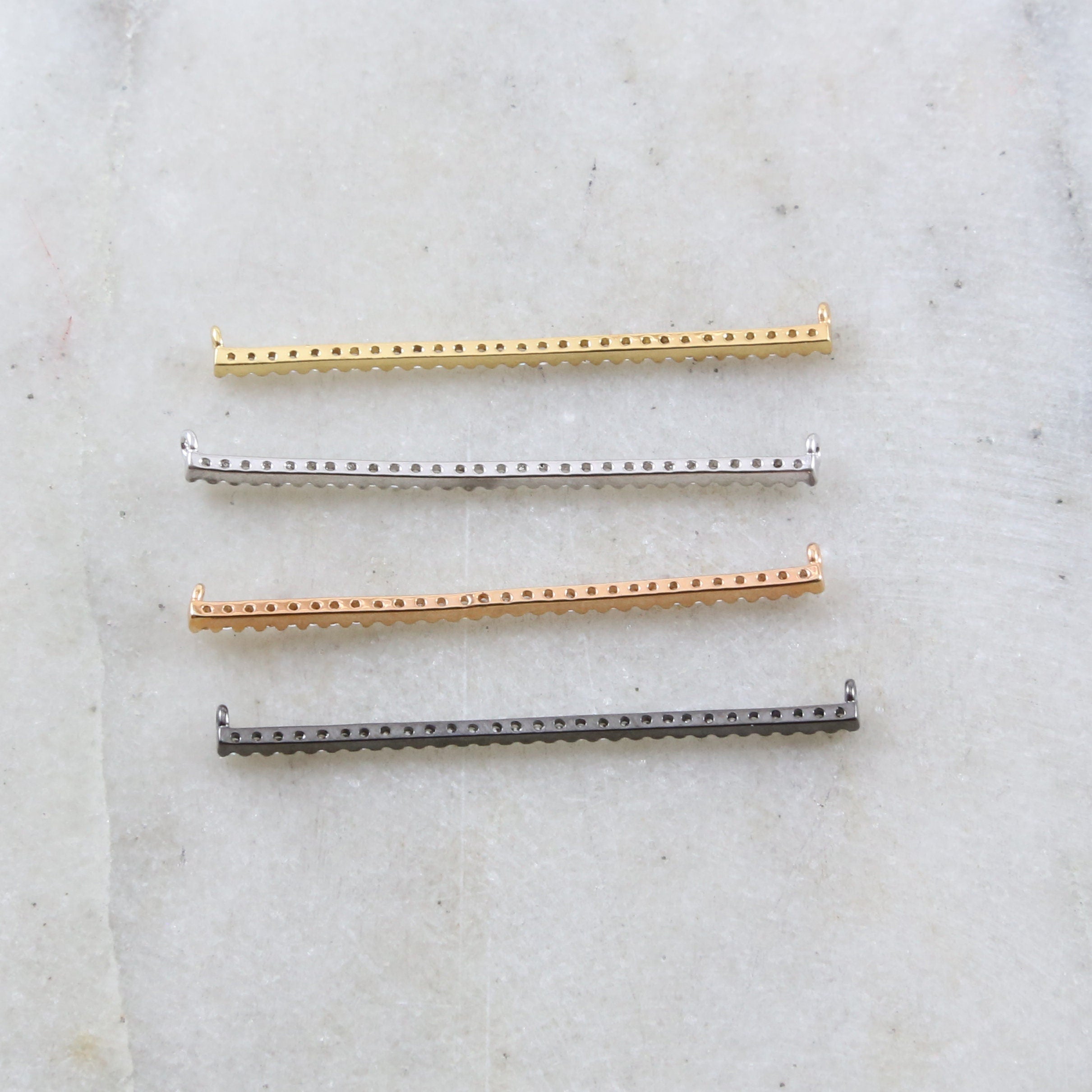 Rhodium Plated Long Skinny 40mm x 3mm Cubic Zirconia CZ Bar Gold