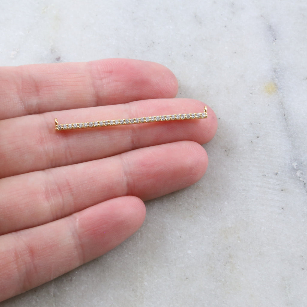 Rhodium Plated Long Skinny 40mm x 3mm Cubic Zirconia CZ Bar Gold