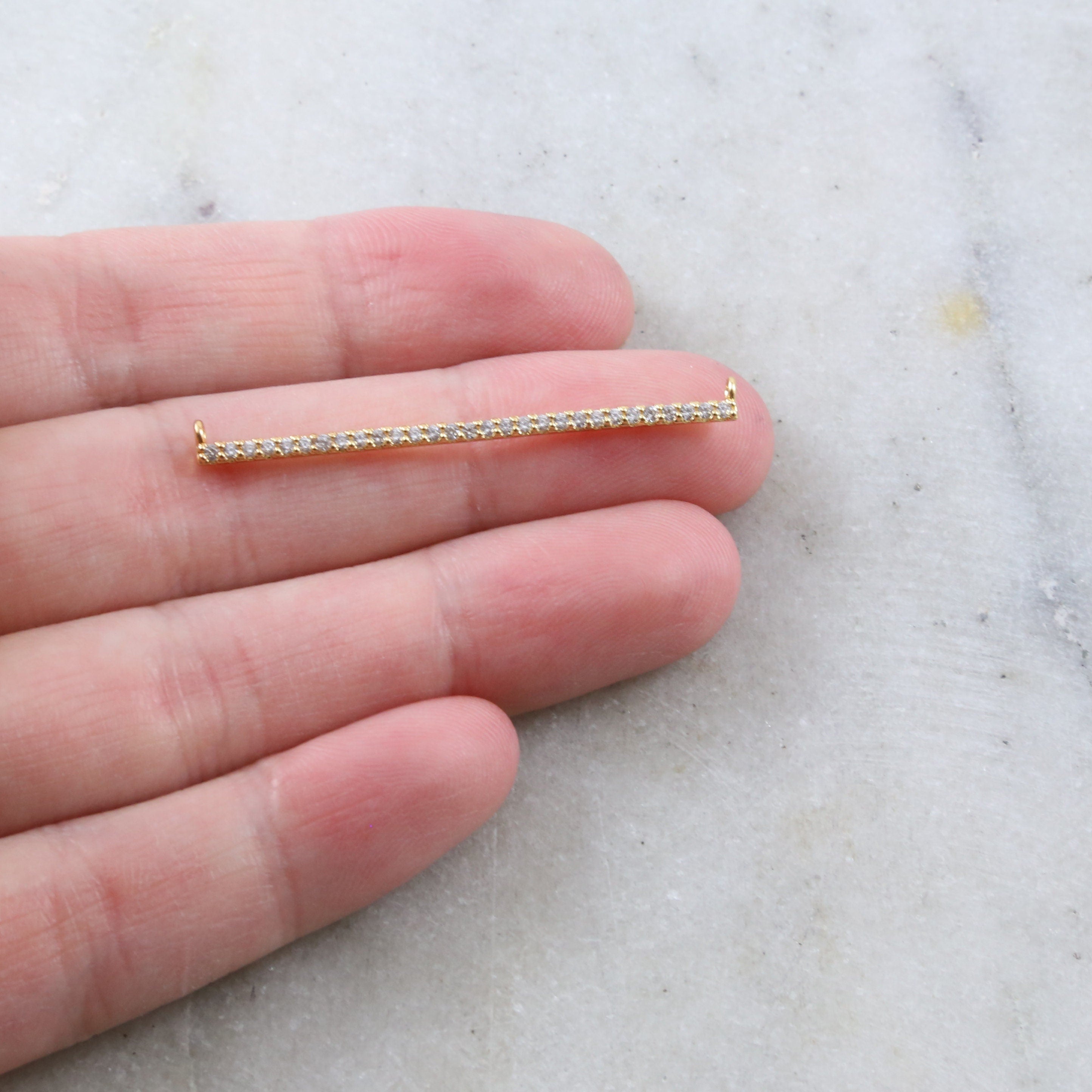 Rhodium Plated Long Skinny 40mm x 3mm Cubic Zirconia CZ Bar Gold